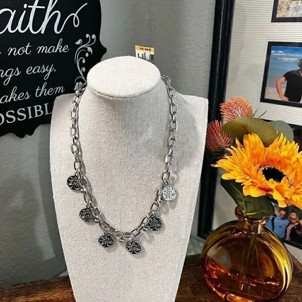 NWT Charter Club Rhodium Silver Charm Necklace #J3